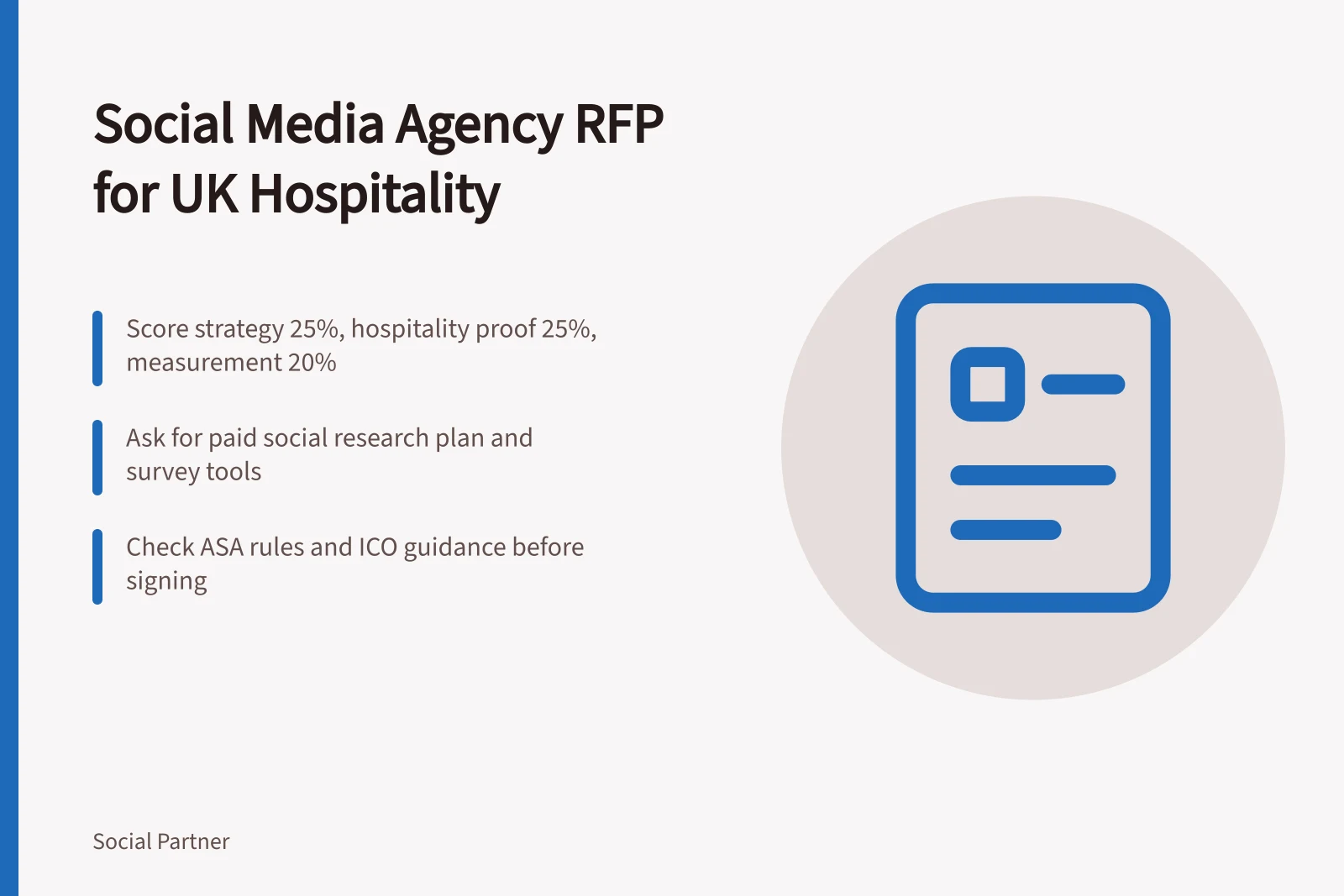 Card: social media agency RFP for UK hospitality brands with scoring and compliance tips.