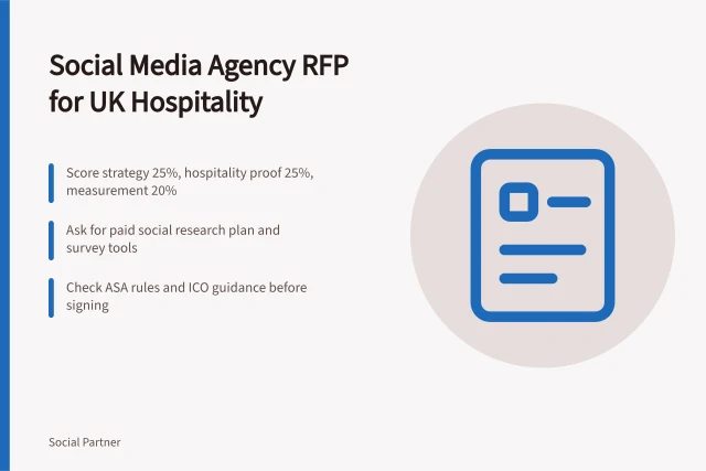 Card: social media agency RFP for UK hospitality brands with scoring and compliance tips. Social media agency RFP UK hospitality: what to include