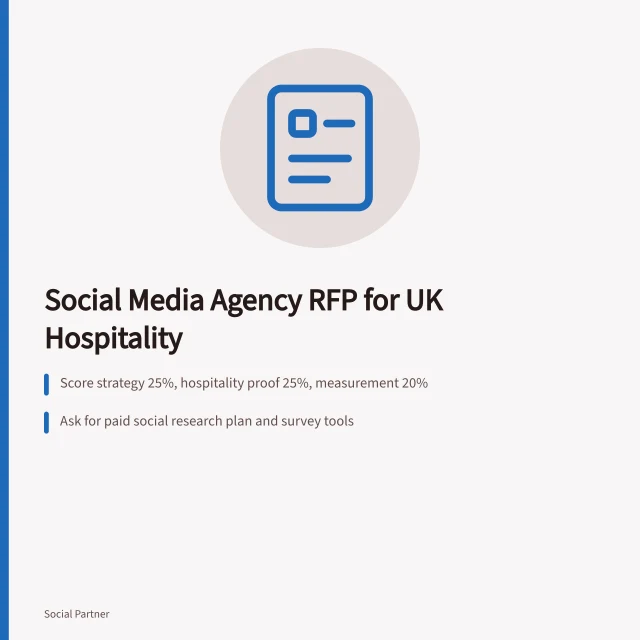 Card: social media agency RFP for UK hospitality brands with scoring and compliance tips. Social media agency RFP UK hospitality: what to include