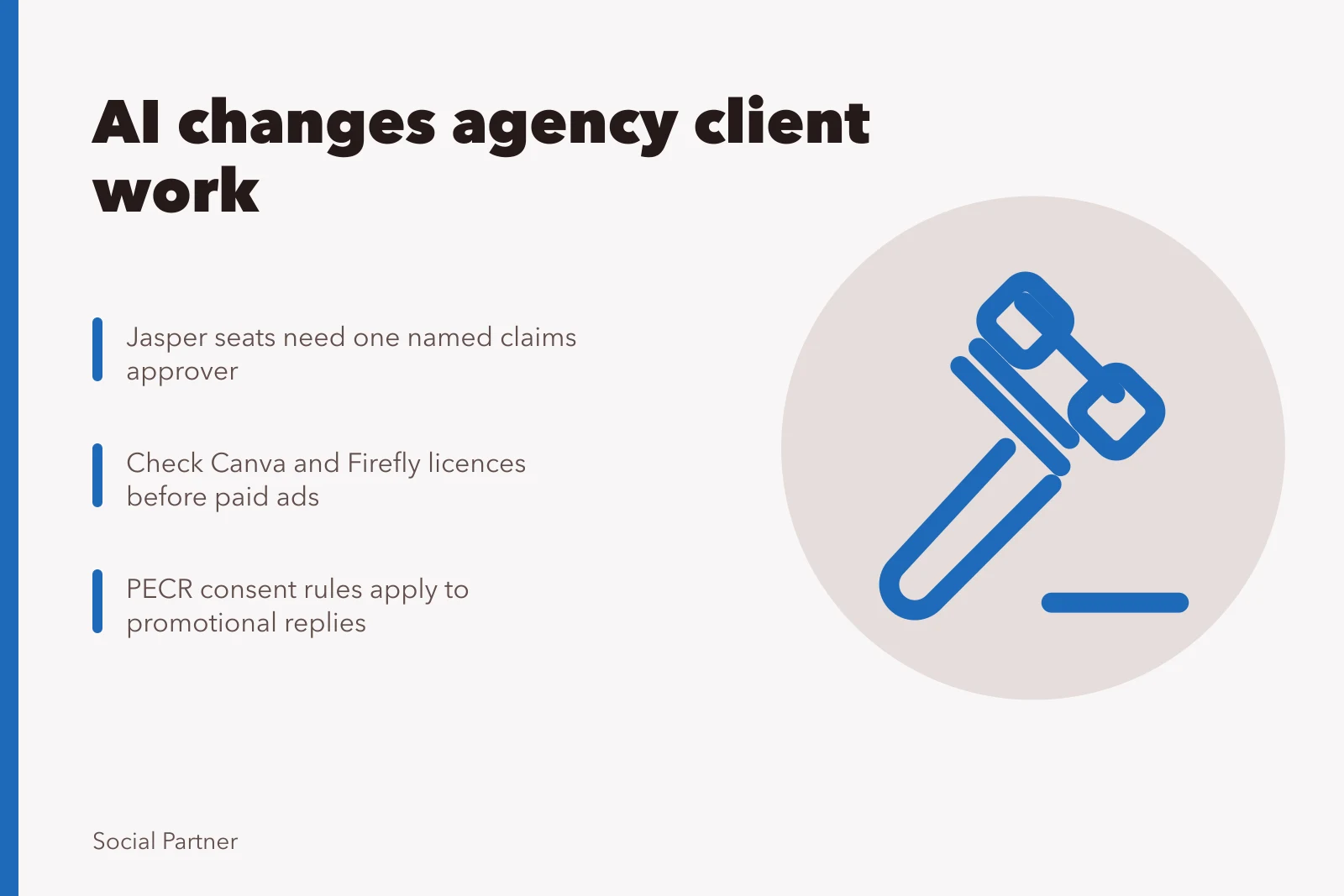 Card listing six ways AI changes social media agency client work