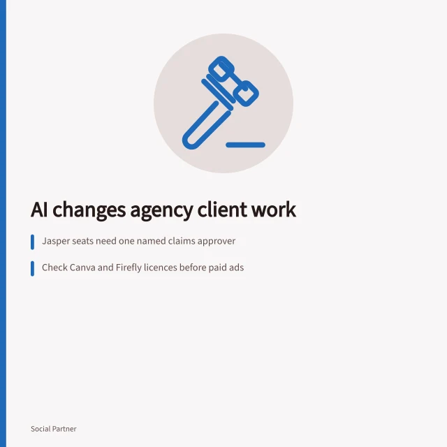 Card listing six ways AI changes social media agency client work. Six ways social media agencies' AI applications change client work