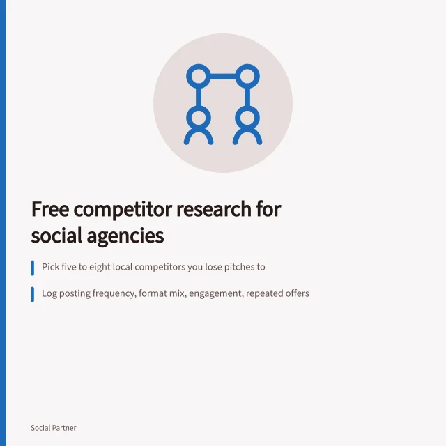 Card on free competitor research for social media agencies in England. Running social media agencies competitor research without paid tools