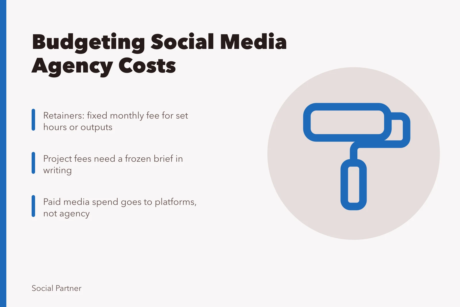 Card explaining social media agency fees, retainers and paid media budgets