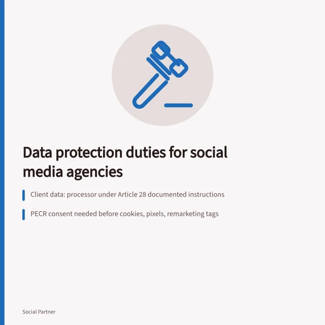 Card on social media agency data protection roles, consent and breach reporting. Data protection roles, consent and breach reporting for social media agencies