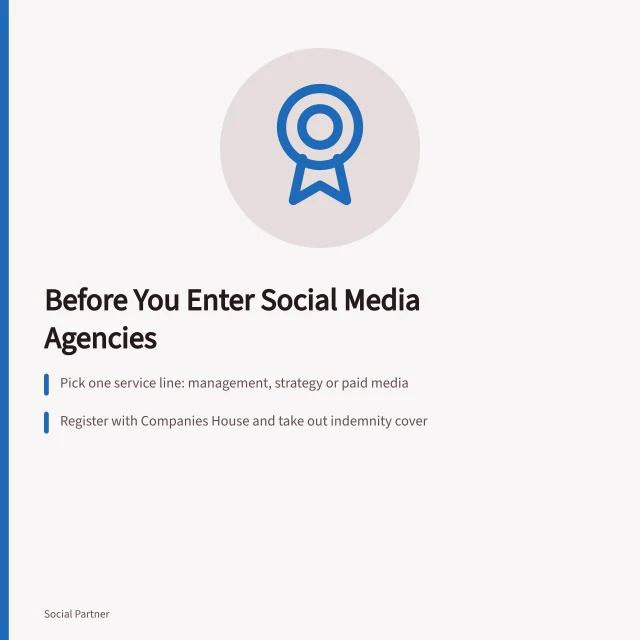 Checklist card for entering the social media agency market. Check these points before starting a social media agency