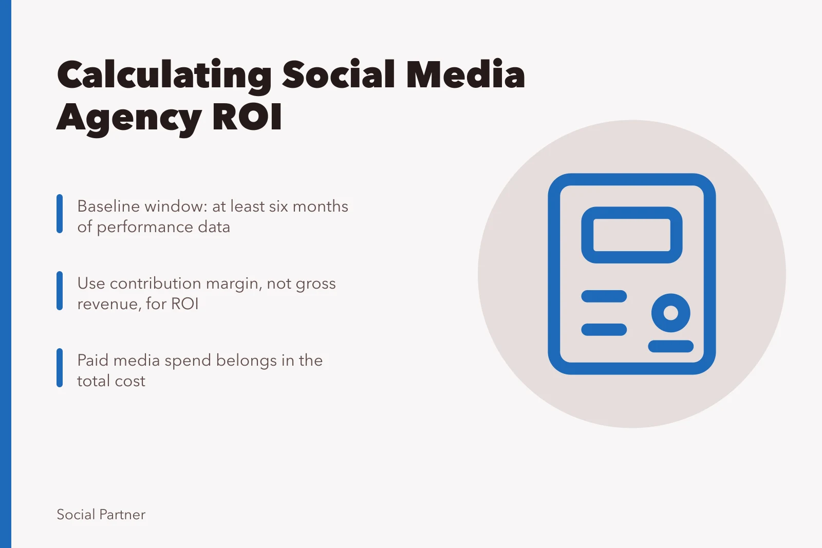 Card explaining how to calculate social media agency ROI