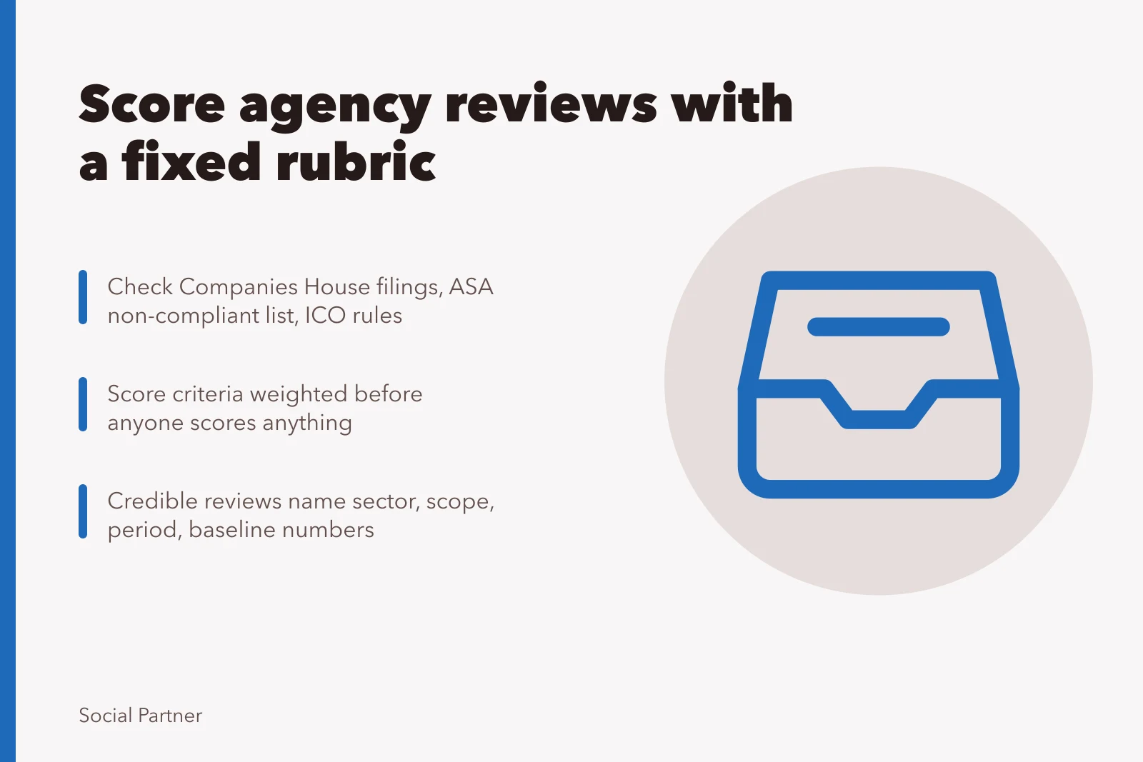 Card on scoring social media agency reviews with a weighted rubric