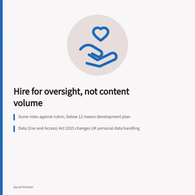 Card on social media agency hiring rubric and oversight gaps. How a social media agency assesses staff skills