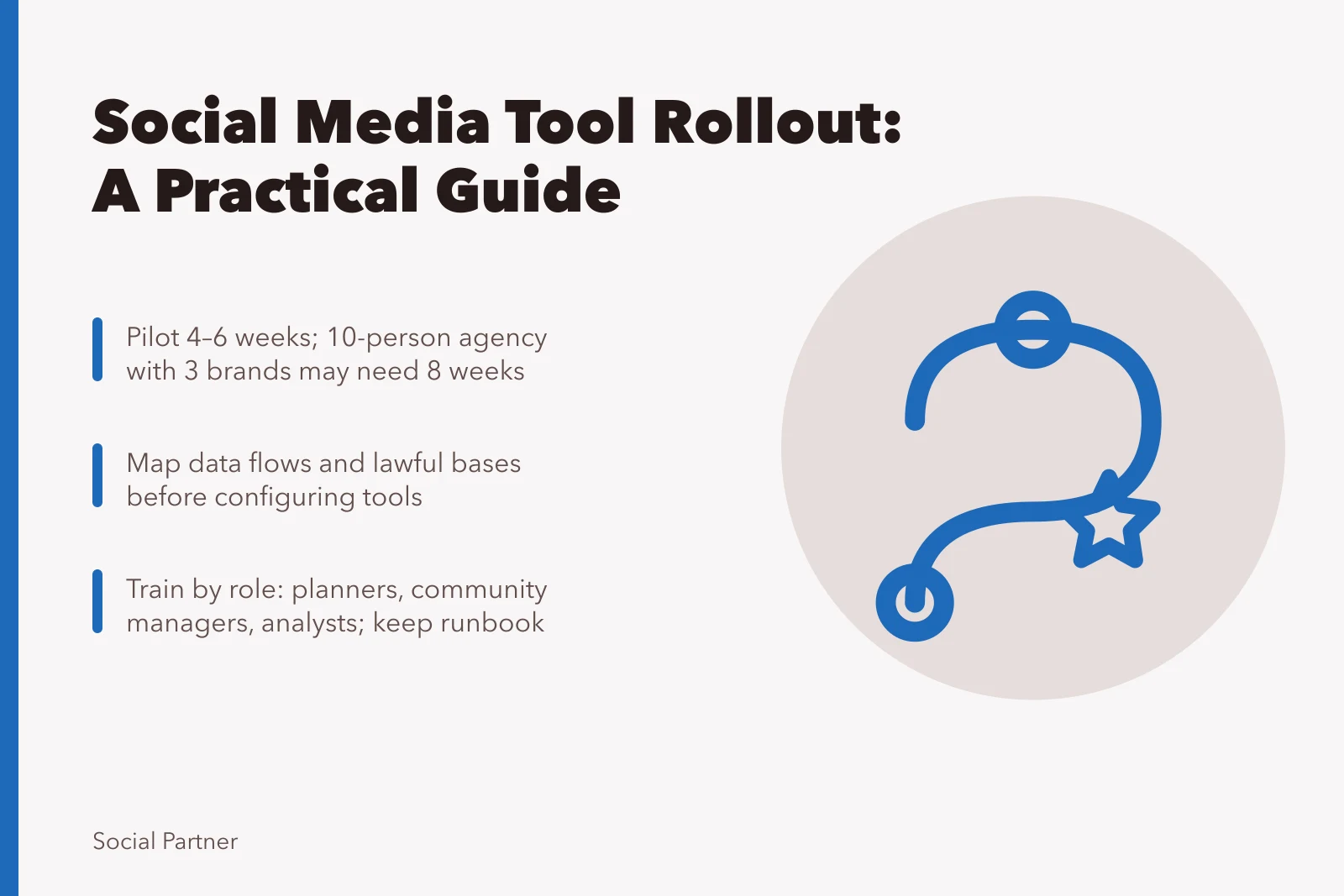Guide to social media agency tool implementation with scope, pilot, training, and review.