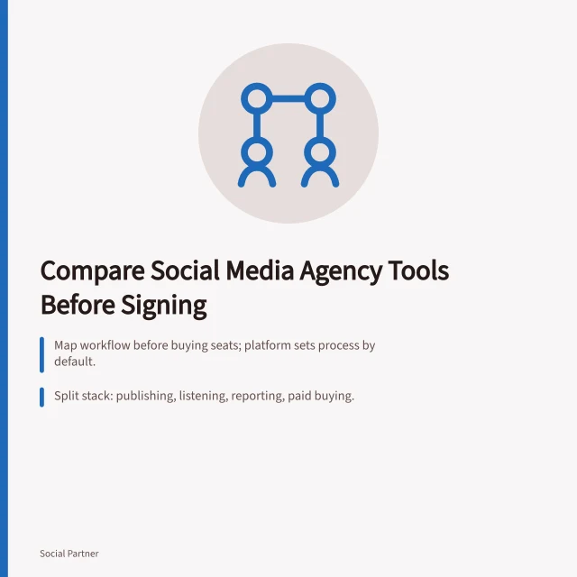 Checklist comparing social media agency tools by workflow, cost, and exit terms. How should you compare social media agencies tools before signing?