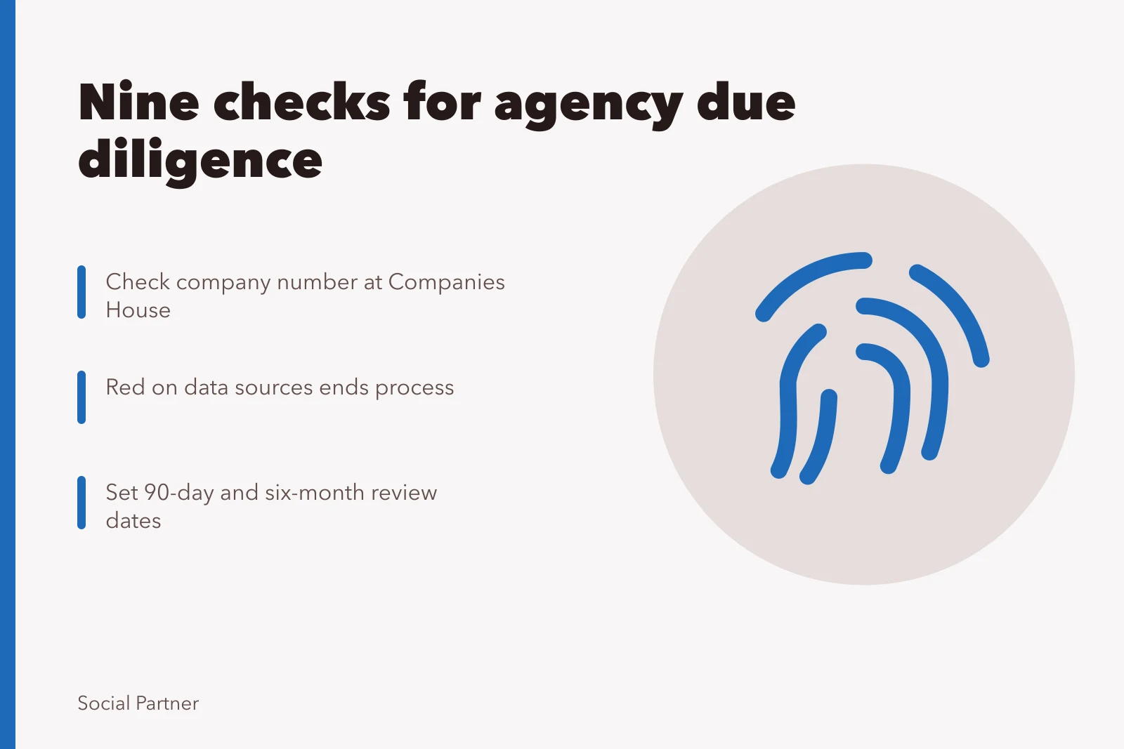 Checklist card for social media agency vendor due diligence