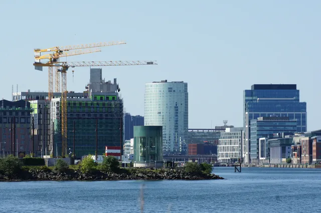 Tall buildings seen from Titanic Quarter Belfast. Cross-border social media work between Belfast and the Republic of Ireland